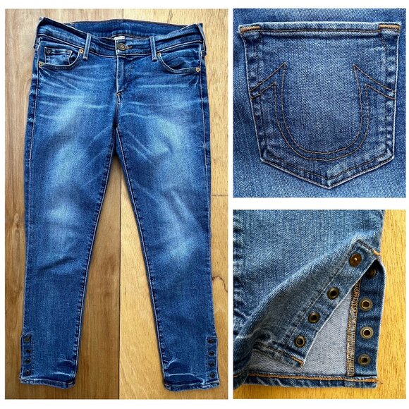 TRUE RELIGION CASEY LOW RISE SUPER SKINNY CROP WOMEN’S JEANS sz 26 Stretch - Picture 1 of 16
